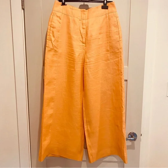 Country Road Women’s Pants Size 12 Orange Linen With Pockets Wide Leg - Picture 2 of 7